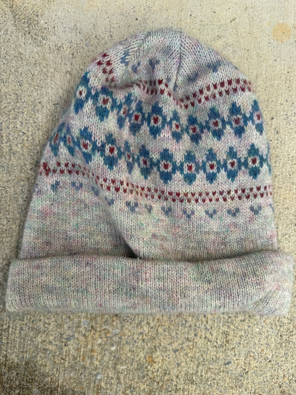 Cozy Fair Isle Patterned Women's Sweater - Light Heather with Blue Accents